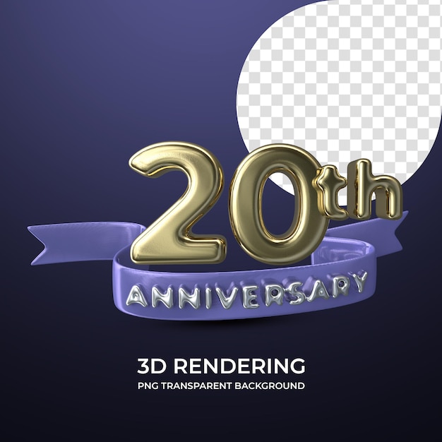 Celebrazione 20° anniversario 3d rendering isolato sfondo trasparente