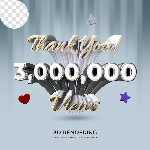 Celebration 3 million video views poster template 3d rendering