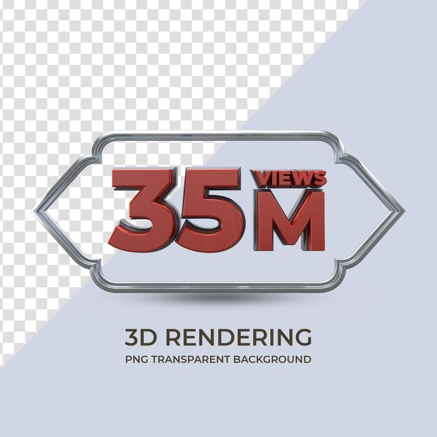 PSD celebration 35 million views 3d rendering isolated transparent background