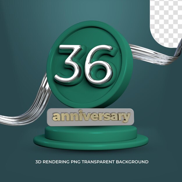 PSD celebrazione del 36° anniversario poster 3d rende lo sfondo trasparente