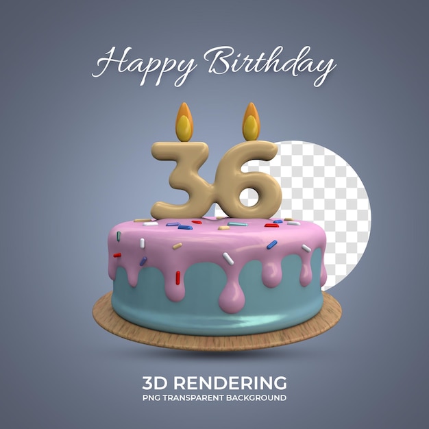 PSD celebration 36 year old birthday 3d rendering