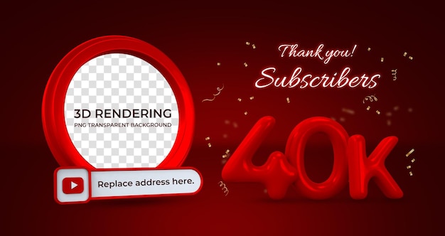 Celebrazione 40k abbonati banner modello rendering 3d