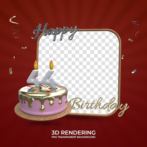 Celebration 44 year old birthday photo frame 3d rendering