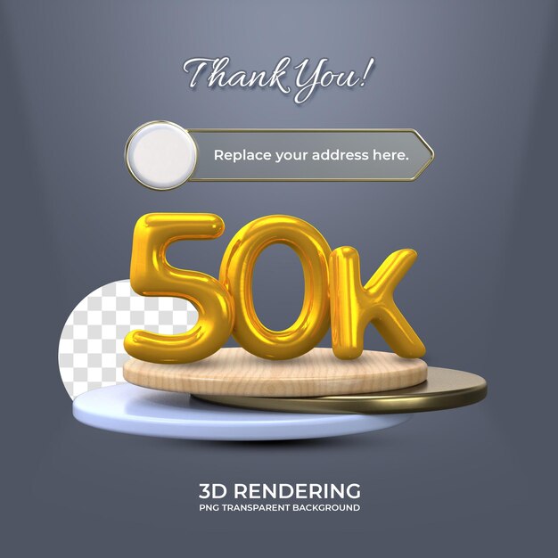 Celebrazione 50k social media fan poster modello rendering 3d