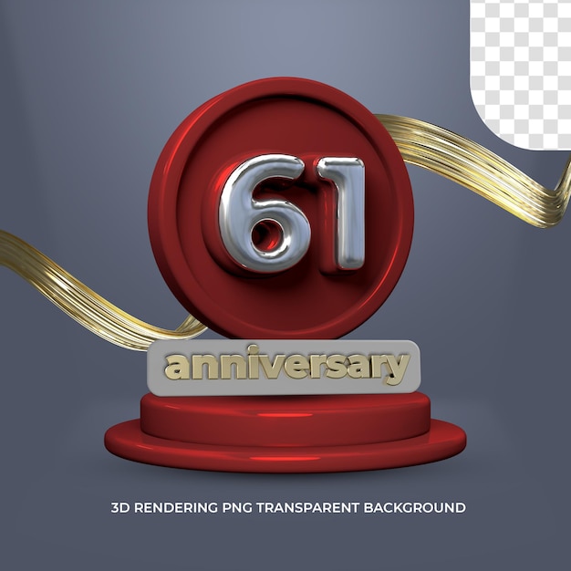 Il modello di poster per la celebrazione del 61° anniversario 3d rende lo sfondo trasparente