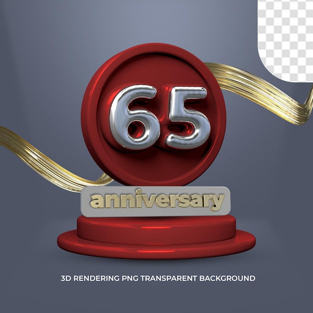 Il modello di poster per la celebrazione del 65° anniversario 3d rende lo sfondo trasparente