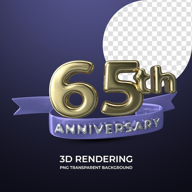 Celebrazione 65° anniversario 3d rendering isolato sfondo trasparente