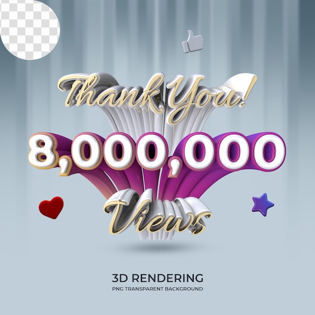 축하 800만 비디오 조회수 포스터 템플릿 3d 렌더링