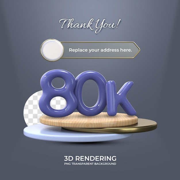 Celebrazione 80k social media fan poster modello rendering 3d