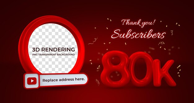 Celebrazione 80k abbonati banner modello rendering 3d