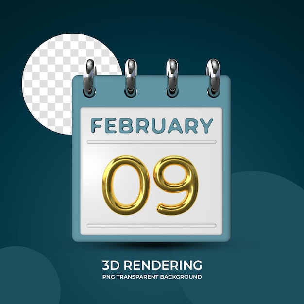 2월 9일 포스터 템플릿 3d 렌더링에 축하
