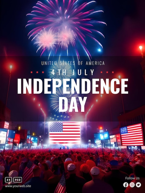 PSD 불꽃놀이와 함께 축하 미국 독립 기념일 포스터 템플릿
