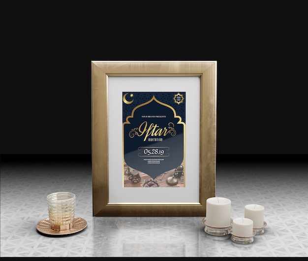 Celebration of arabic new year with frame and candle