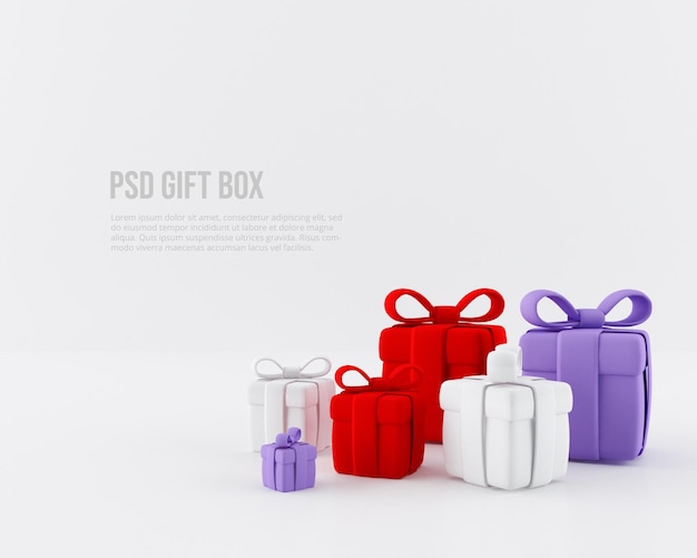 PSD celebrazione e confezione regalo colorata nel rendering 3d