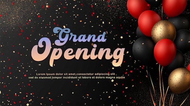 celebration party banner with color balloons and confetti