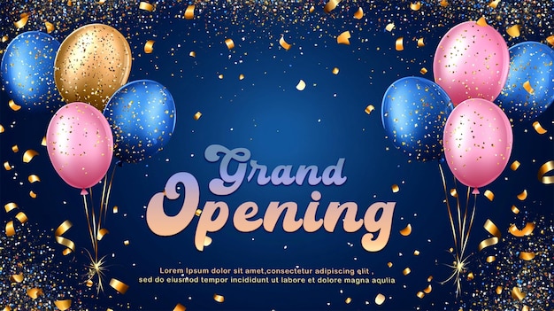celebration party banner with color balloons and confetti