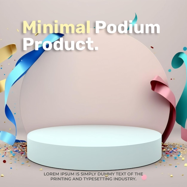 Celebration podium stage display mockup for product presentation scene confetti and ribbons 3d