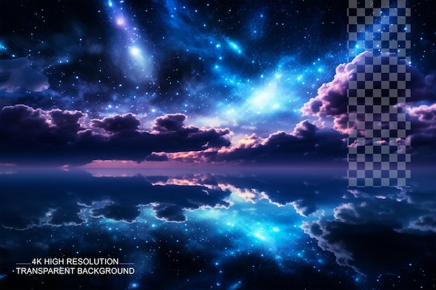 PSD celestial ballet over midnight waters envision the cosmic night sky transparent background