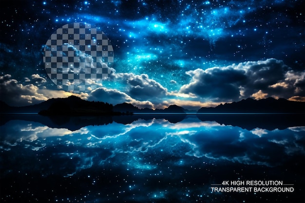 PSD 천상의 발레 중간 밤의 물 위에 우주적인 밤하늘을 상상해 보십시오 투명한 배경