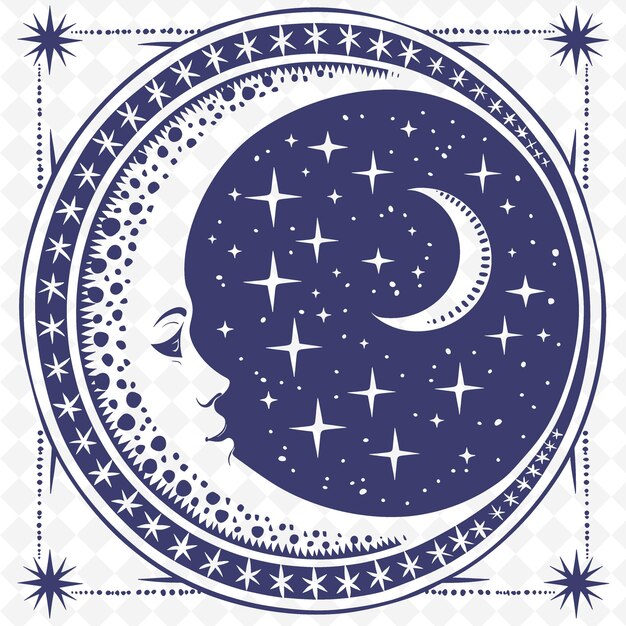 PSD celestial moon outline with crescent moon pattern and star illustration decor motifs collection