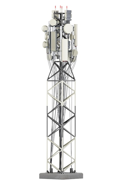 PSD cell site mobile tower 3d rendering isolated on transparent background