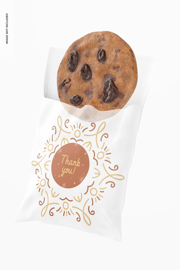 PSD cellophane cookie bag mockup, opened