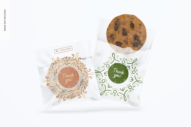 PSD cellophane cookie bags mockup, falling