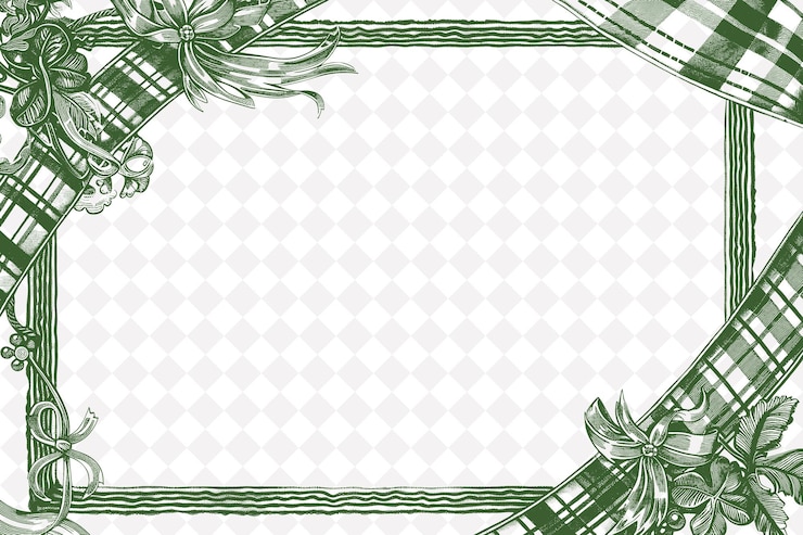 PSD celtic knot frame wrapped with plaid ribbon and shamrock cha png creative background design