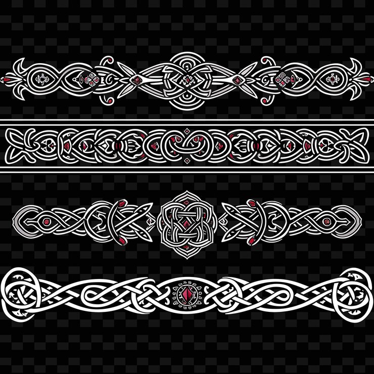 PSD celtic knotwork borderlines with intricate interlacing patte png unique stylized motifs designs