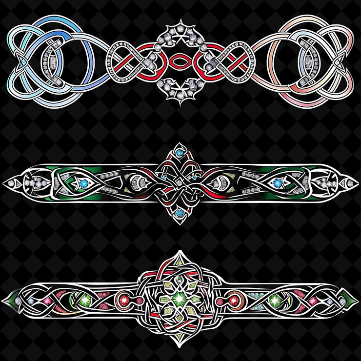 PSD celtic knotwork with interlacing patterns borderlines design png collage art collections