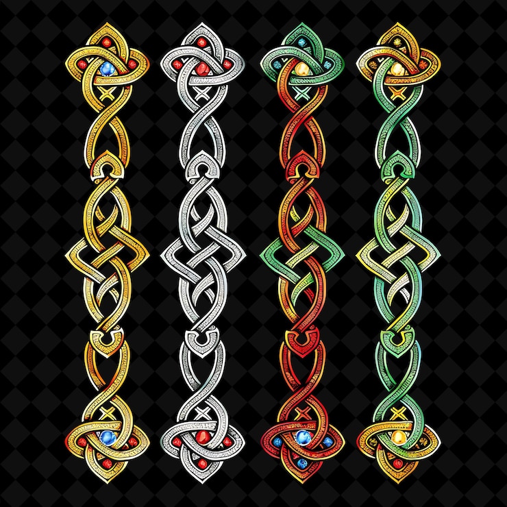PSD celtic knotwork with interlacing patterns borderlines design png collage art collections