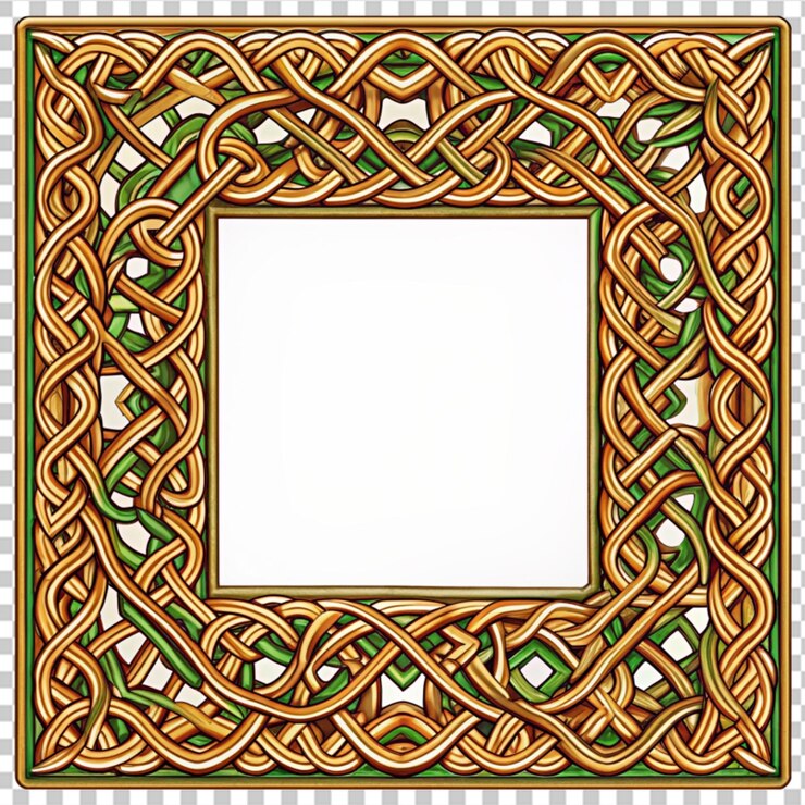PSD celtic pattern ornate intricate detailed frame on transparent background