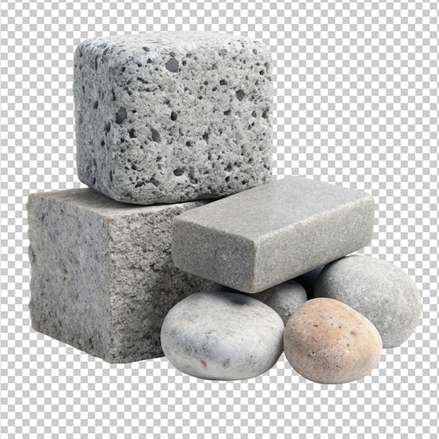 PSD cement and gray construction bajri stone on transparent background