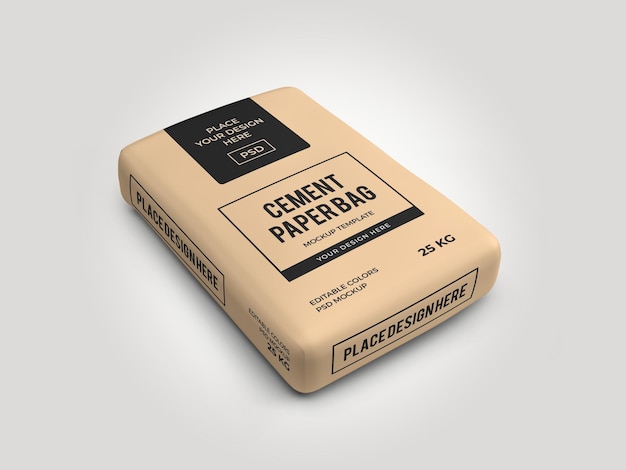 Cement worek papierowa torba 3D makieta szablon na białym tle PSD
