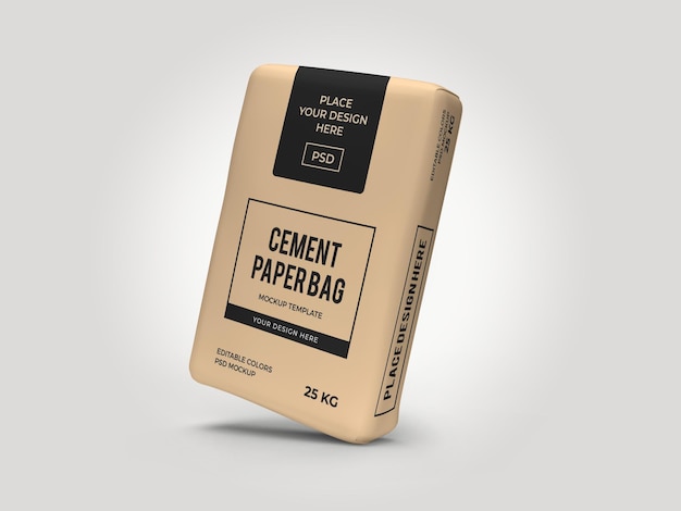 Cement worek papierowa torba 3D makieta szablon na białym tle PSD