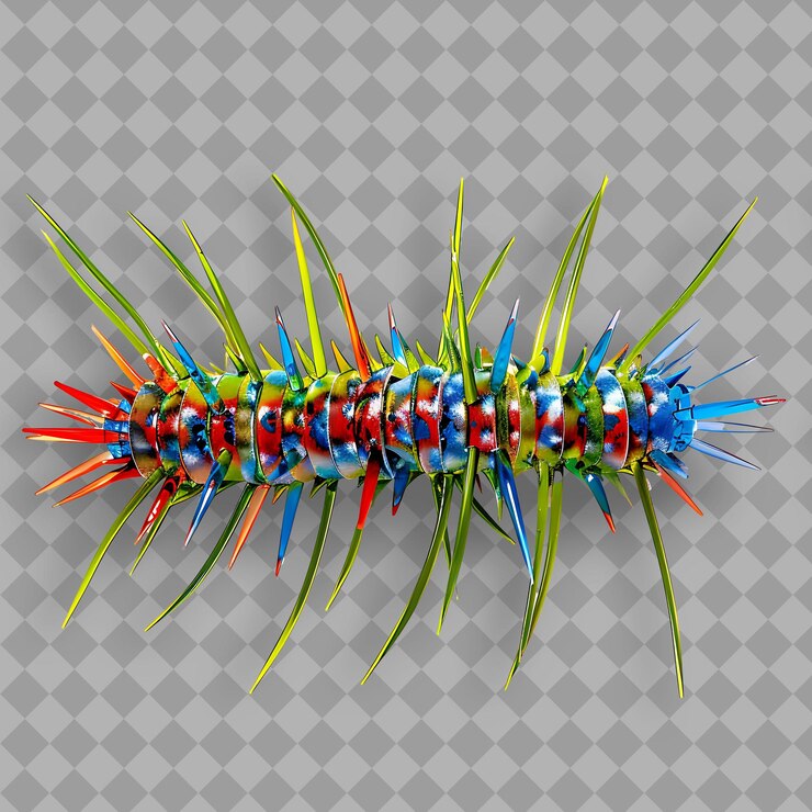 PSD centipede covington with vibrant green and blue glass beads isolated green grass texture designs
