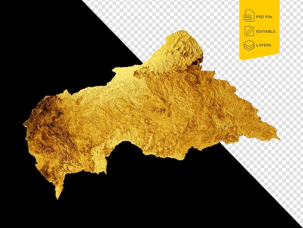 PSD central african map golden metal color height map on black background 3d illustration