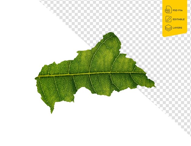 PSD central african map made of green leaves on white background ecology concept 3d illustration