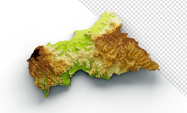 Central african map shaded relief color height map on isolated background 3d illustration