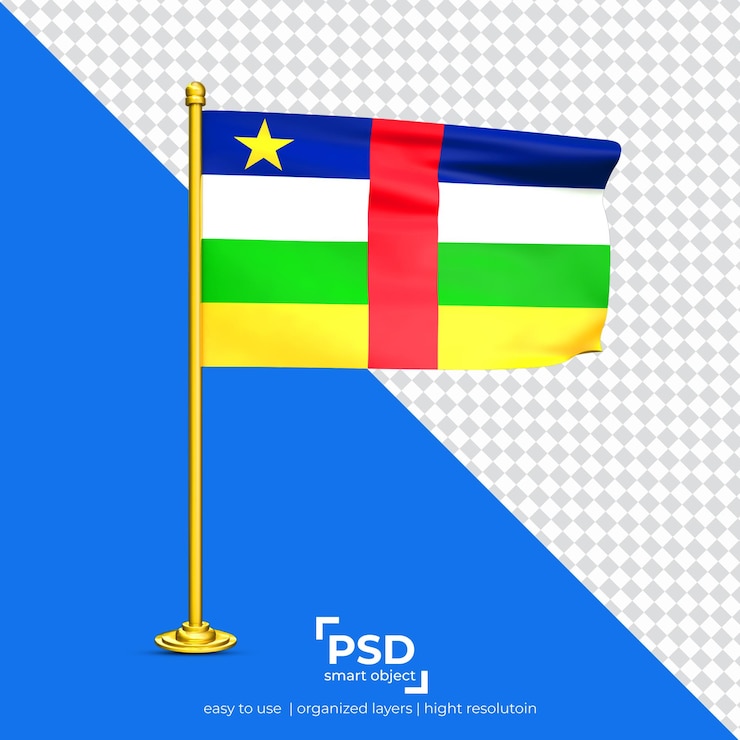 PSD 透明な背景に分離された旗を振る中央アフリカ共和国