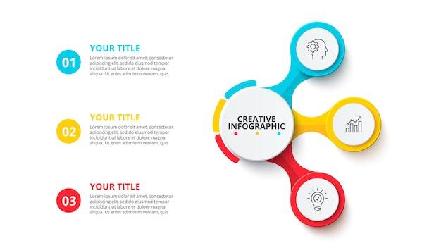 PSD central circle with 3 small circles infographic design template business data visualization
