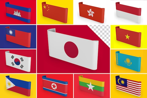 PSD central and south and east asia flags banner