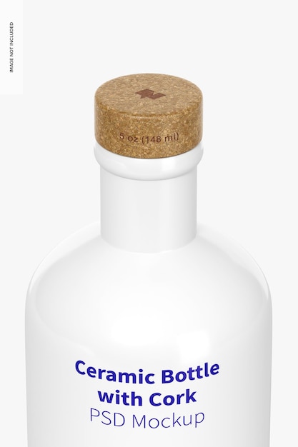 Ceramic bottle with cork mockup, close up