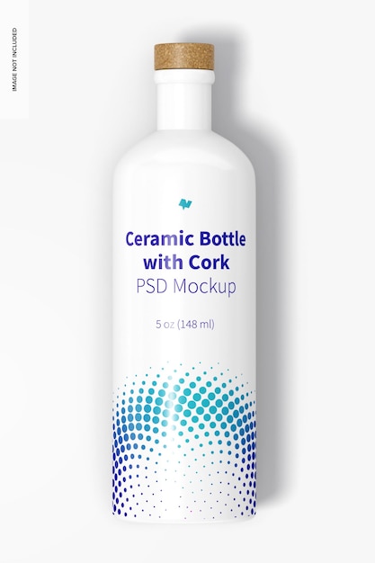 Ceramic bottle with cork mockup, top view