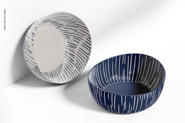 PSD ceramic bowls mockup, left view