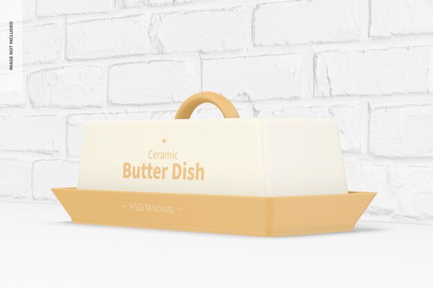 Ceramic butter dish mockup, perspective