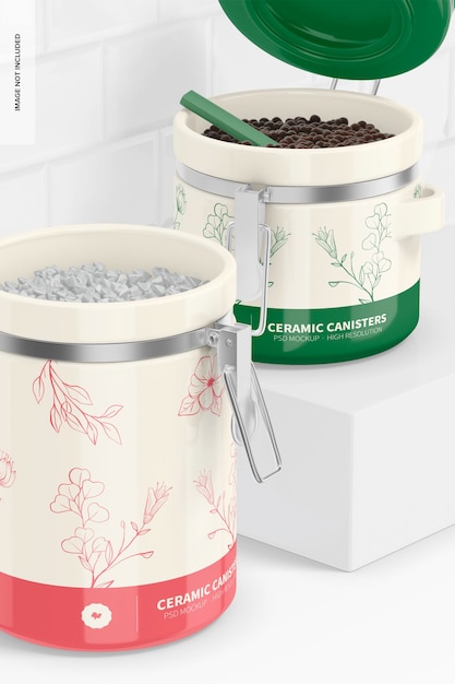 Ceramic Canisters with Spoon Mockup, Close Up