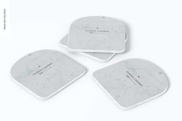 ceramic coasters set mockup, perspective
