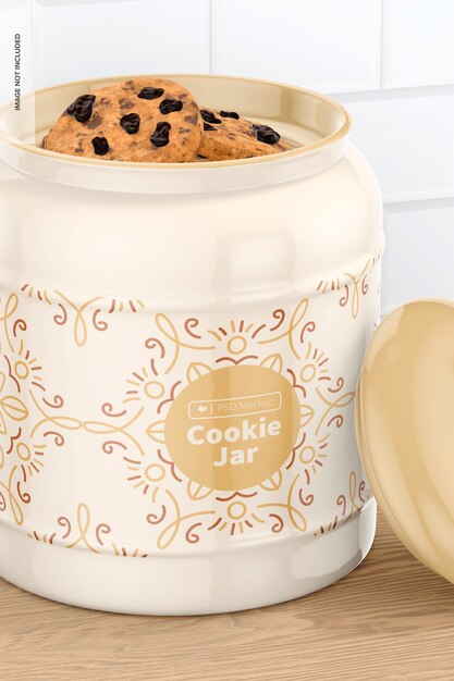 Ceramic cookie jar mockup, close up