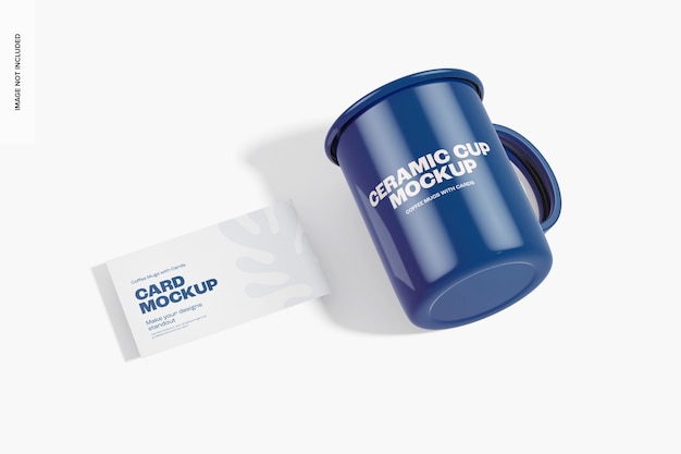 PSD ceramic cup with card mockup